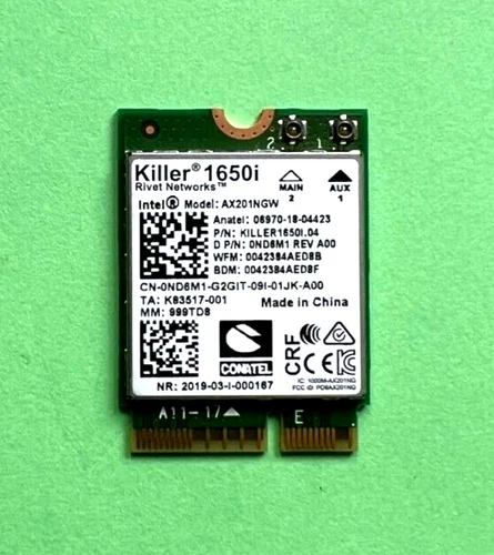 OriginaI Killer 1650I WiFi 6  Model AX201NGW  2400Mbps  BT5.0  802.11ax  ND6M1