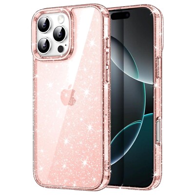 Glitzer Hülle für iPhone 16 Pro 6,3 Zoll rosa mit Stoßfest, Bling Glitter Schutz