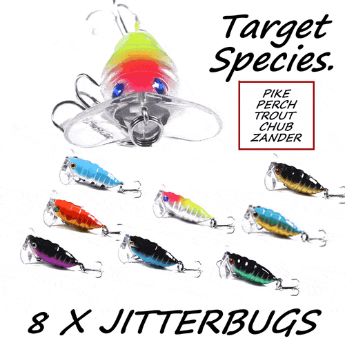 8 x Bug Creature Fishing Lures Savage Pike Perch Trout Surface Floating Baits - Picture 3 of 14