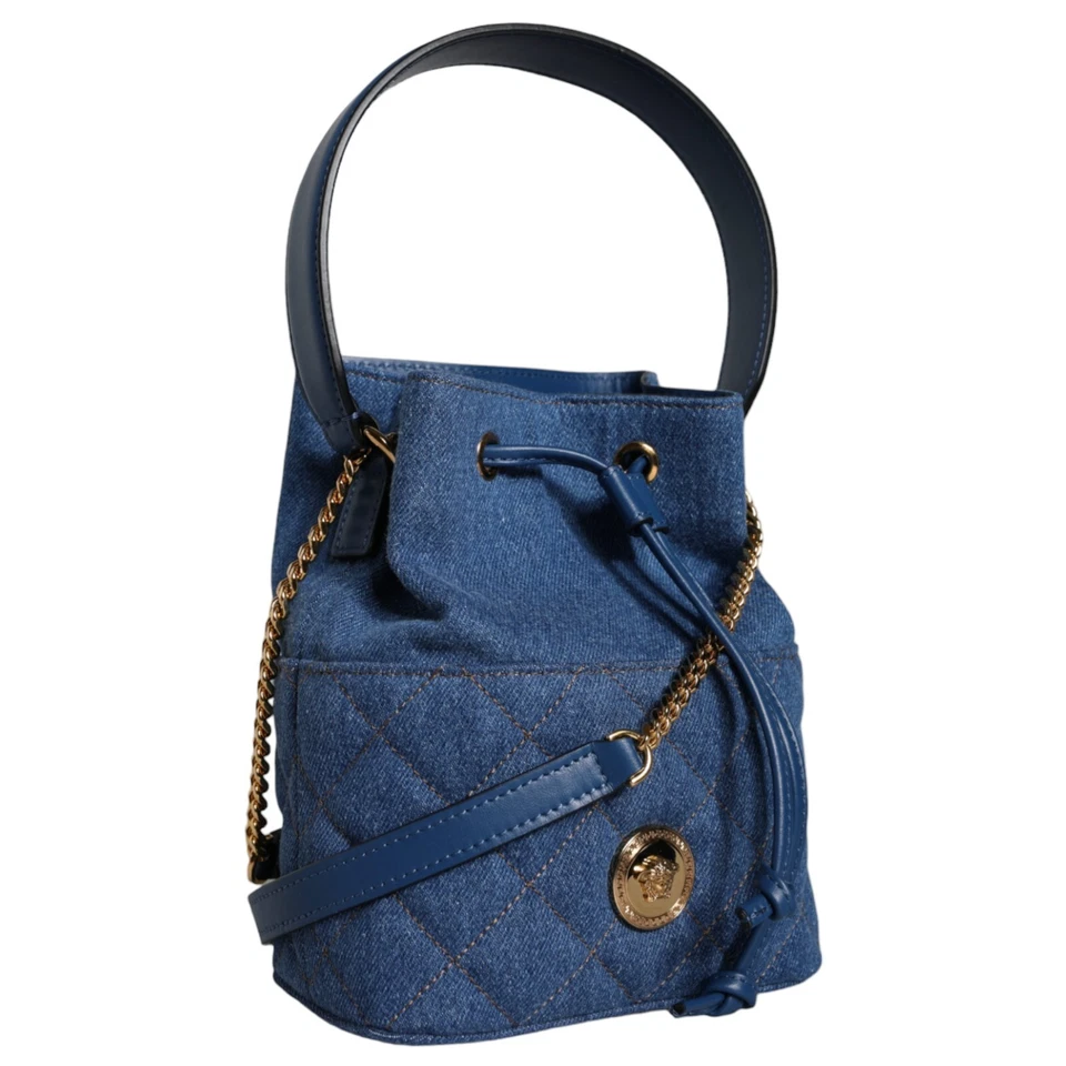 Bolso Bandolera VERSACE Azul Acolchado Denim Cuero Hombro Mujer Borse 1400usd Foto 3 de 4