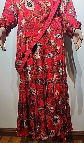 Vtg 80's Diane Freis Original Silk Midi Dress Red Floral Print Size Modern S/M - Picture 3 of 9