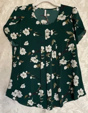 Bestbee Top Tulip Style Short Sleeves Popover With Stretch Dark Green Large