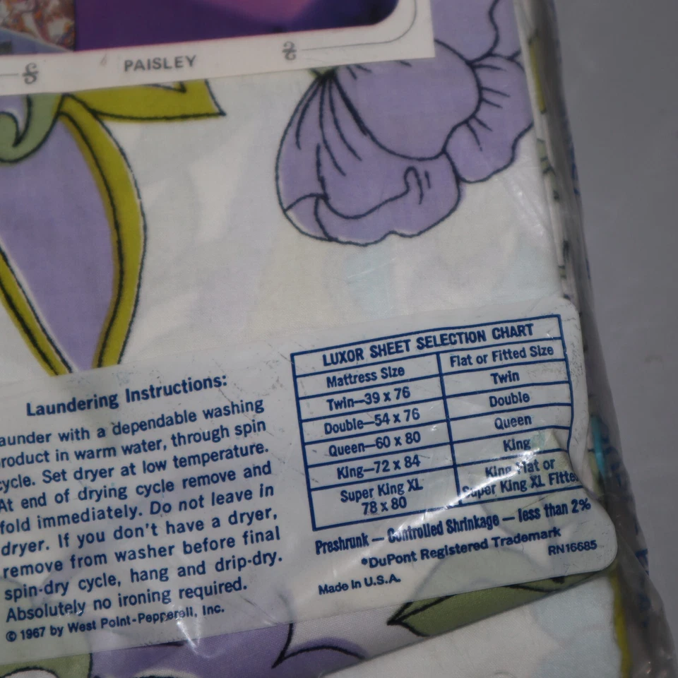 Martex Floral Paisley Vintage 60s 1960s 1 Double Flat Bed Sheet Flower Hippy - Image 4 of 4