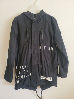 Fsbn Black Raincoat Full Zip Hooded Womens Small Unique Art Retro