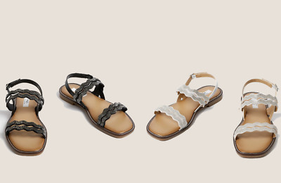 M&S Collection Damen Glitzer Flache Sandalen Sandale Schwarz Silber Flats UVP 35,00 £