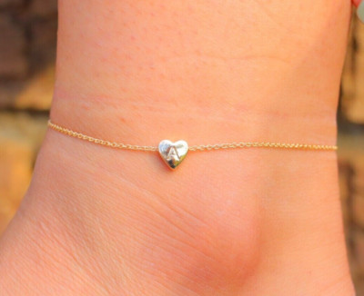 Personalized Gift Delicate Pendant with Initial Tiny Heart Initial Anklet Dainty