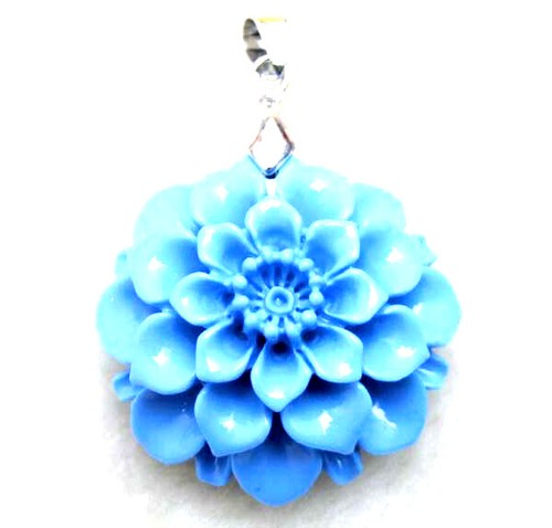 35mm Rose Blue Synthesize Coral Pendant Earrings Set for Women Jewelry Set - Picture 3 of 4