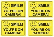 4 pack Smile You/'re On Camera Security Video Camera Surveillance Sign Sticker