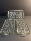 Set of 3 Anchor Hocking Clear Glass Colonial Lady Snack Plate Trays 11”x6”