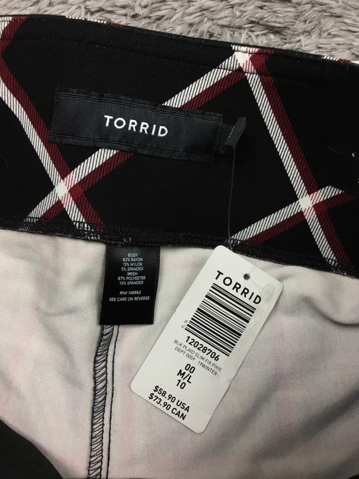 Pantalones Pixie Torrid Slim Fix para Mujer Talla 00/10 M/L Negro Rojo A Cuadros Stre Foto 4 de 4