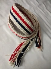Item 166:  Powder Horn Strap belt Red White And Blue Stripes cotton 1"X52" long 