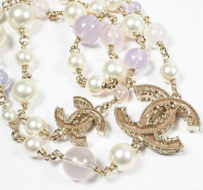 CHANEL Collana Coco Ciondolo Girocollo Catena AUTENTICA Vintage Oro Pietre Viola F S