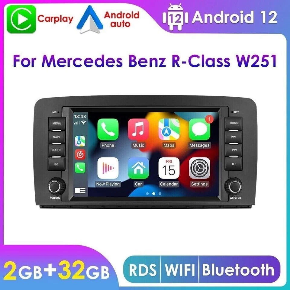 Rádio estéreo veicular 32GB CarPlay Android 12 GPS para Mercedes Benz R-W251 R320 R350 - Imagem 4 de 4