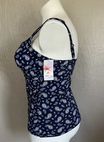 Lands End Womens TALL Tankini Swim Top Blue Paisley Underwire 12L TALL LONG NWT - Picture 3 of 5