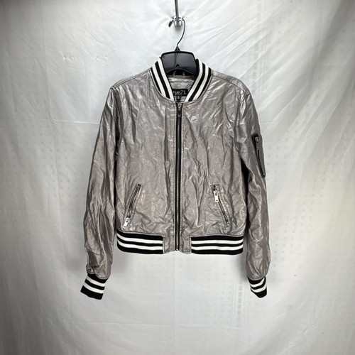 Rue21 Silver Bomber Jacket Size L Quilted Lining Lightweight Zip Outdoor Casual - Picture 2 of 7