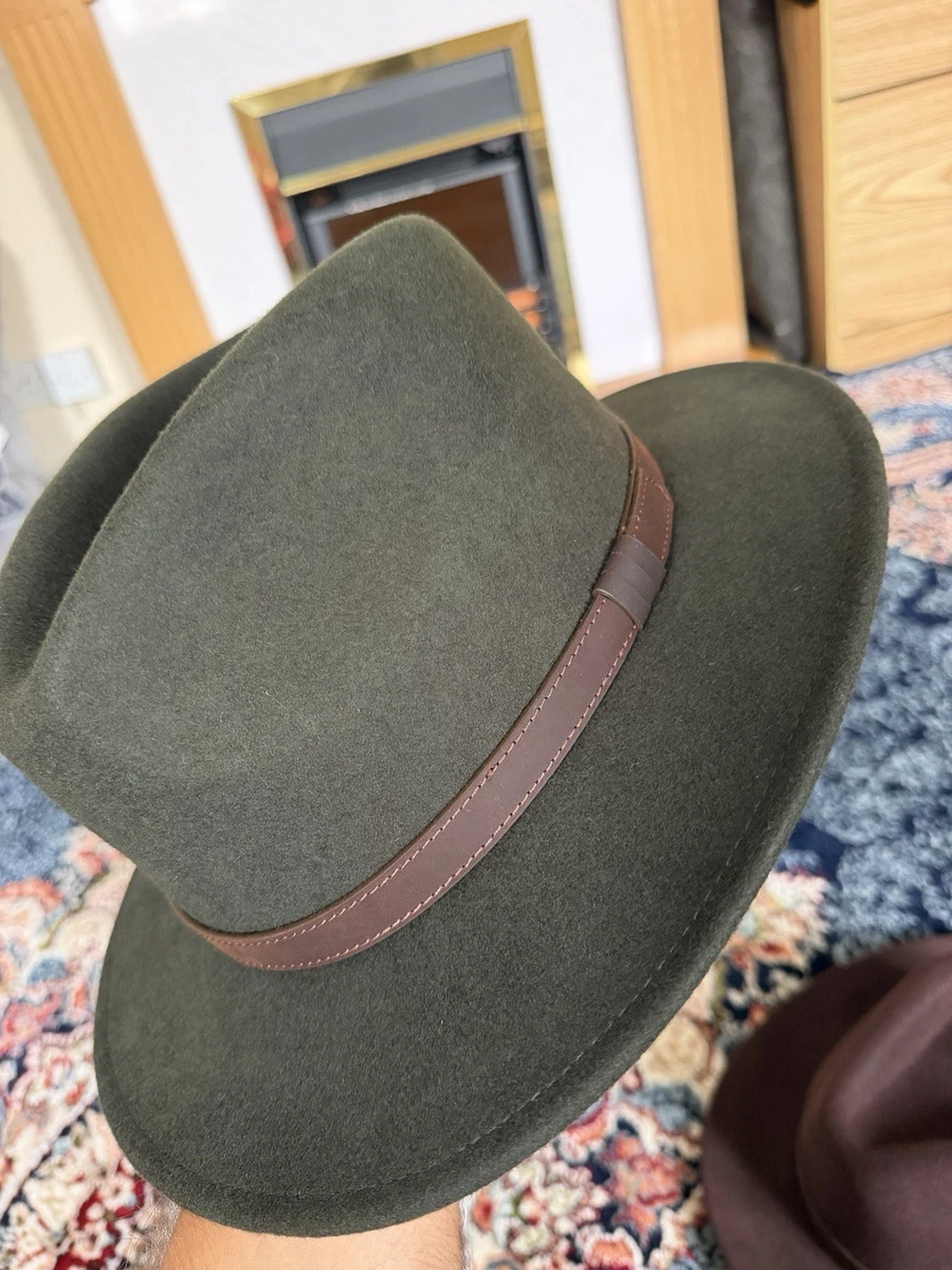 Sombrero Fedora Verde Oscuro 100% Lana Hecho a Mano Unisex XL 61 cm Todas las Tallas Disponibles