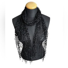 Elegant Scarf Black Fancy Lace OS