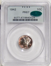 1942 10c PCGS PR 67 CAC ~ HIGH-END SILVER PROOF MERCURY DIME IN OGH