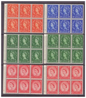 GB QEII 1950s Wilding Booklet Panes with Cylinder Numbers x 6 UM/MNH