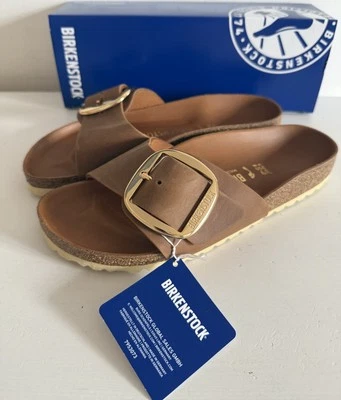 Birkenstock Madrid Big Buckle Cognac Leder Sandale Gr. 37 38 39 40 & 41 Schmal