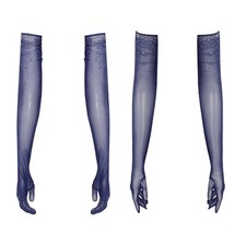 Marineblau Damen ein Paar Netz Tanz Glitzer Strass Fünf Finger Full-Leng