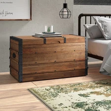 Solid Wood Blanket Chest Farmhouse Vintage Trunk Coffee Table Storage Distressed