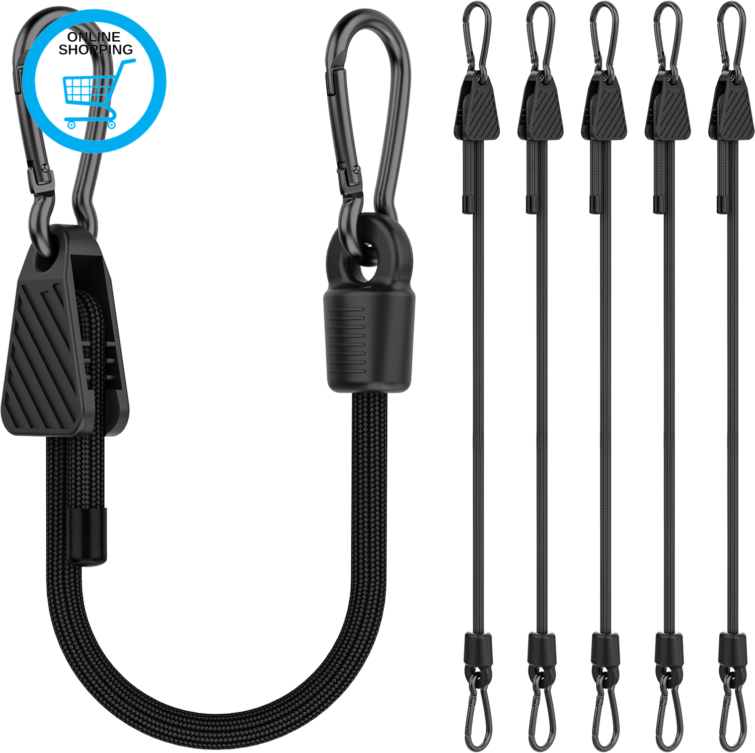 Bungee Cords with Hooks, Upgrade 30Cm Adjustable Bungee Cords with Carabiner Hoo