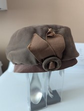 Vtg Brown Velour Velvet Pillbox Hat w Ribbon Accent - Union Made - Sz S/M