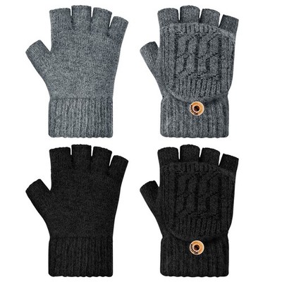 2 Pairs Fingerless Gloves for Women Winter Fingerless Mittens with Finger Fla...