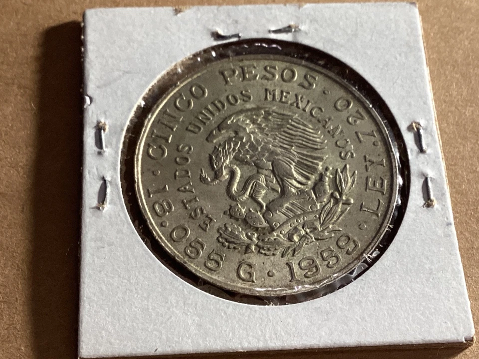 1959 Mexico 5 Pesos Año De Carranza KM #471 GREAT DETAILS SILVER # 539 - Image 2 of 2