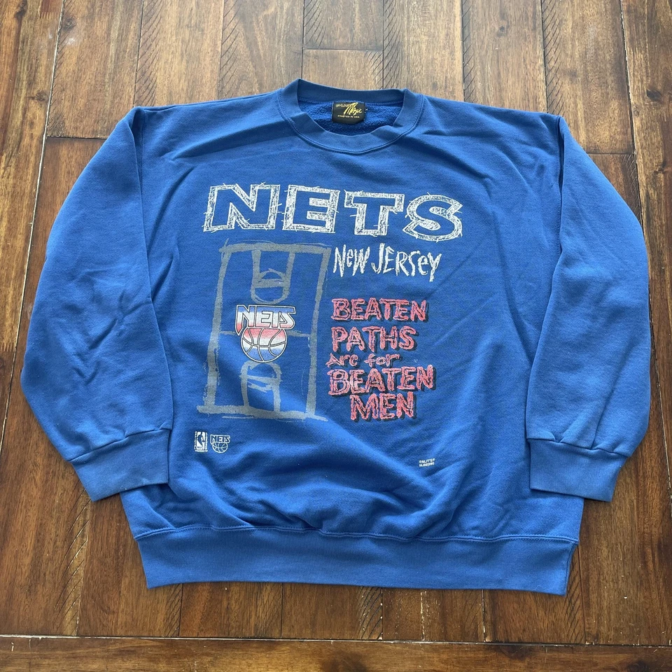 Vintage New Jersey Nets Sweater Mens Blue NBA Basketball Crewneck Pullover 90s - Image 2 of 4