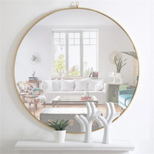Elegant Decor Rowan 48" Round Metal Frame Hooked Mirror in Brass - Picture 5 of 11