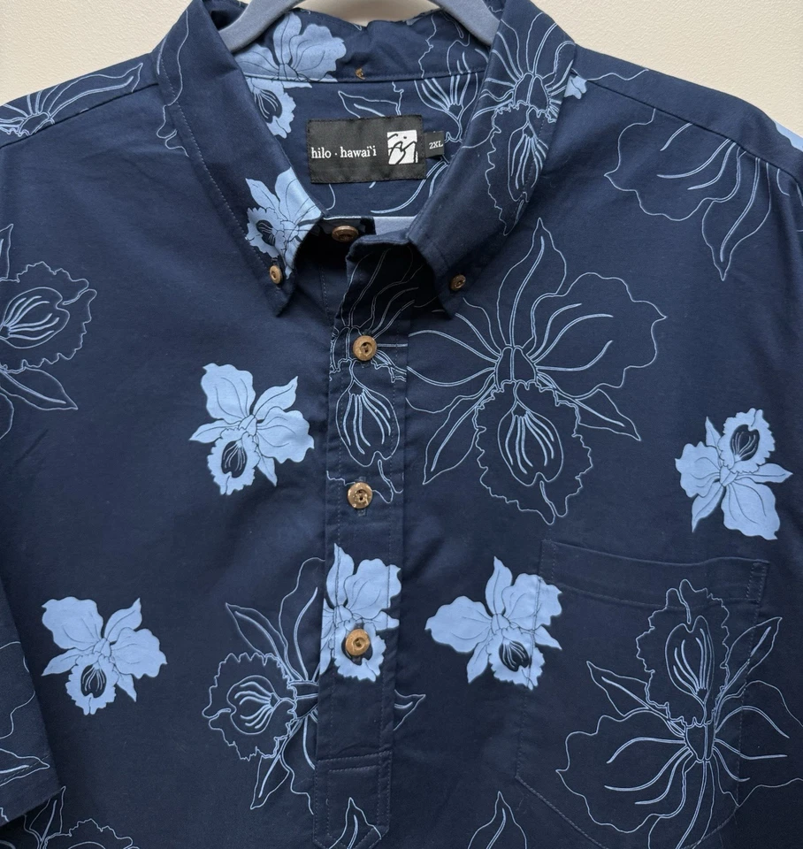 Camisa Hilo Hawaiiana Hombre Sig Zane Azul Manga Corta Talla 2XL - Excelente Foto 2 de 4