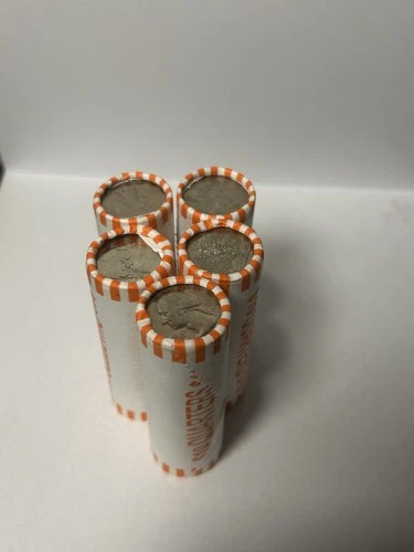 5 Rolls Quarter Coins Unsearched Circulated Sealed Bank Possible Silver or Error