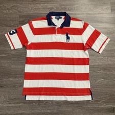 Mens Polo Ralph Lauren Red/White/Blue Striped 3 Big Pony Polo Shirt Sz. 2XLT