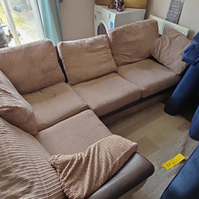 Beige Striped Corduroy Corner Sofa Sectional with Cushions 105x100x70cm