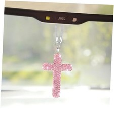 Bling Cross Car Hanging Ornament, Crystal Rhinestone Car Rearview Mirror Pink