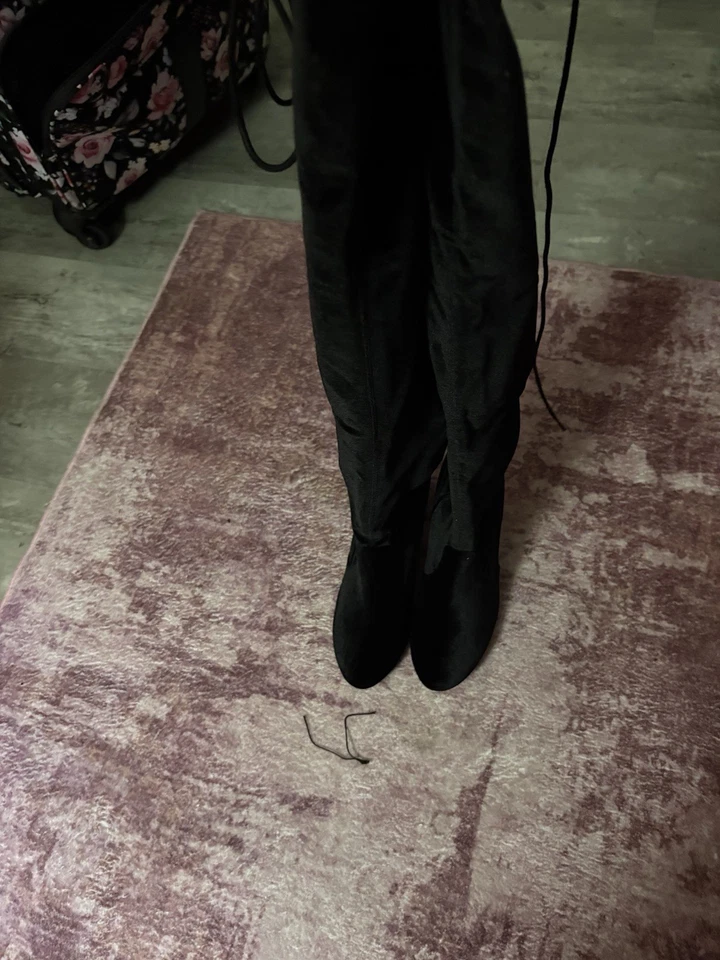 CHINESE LAUNDRY Mujer Negro Corbata Tela Terciopelo Punta Bree Tacón Bloque Botas 8 M Foto 2 de 4