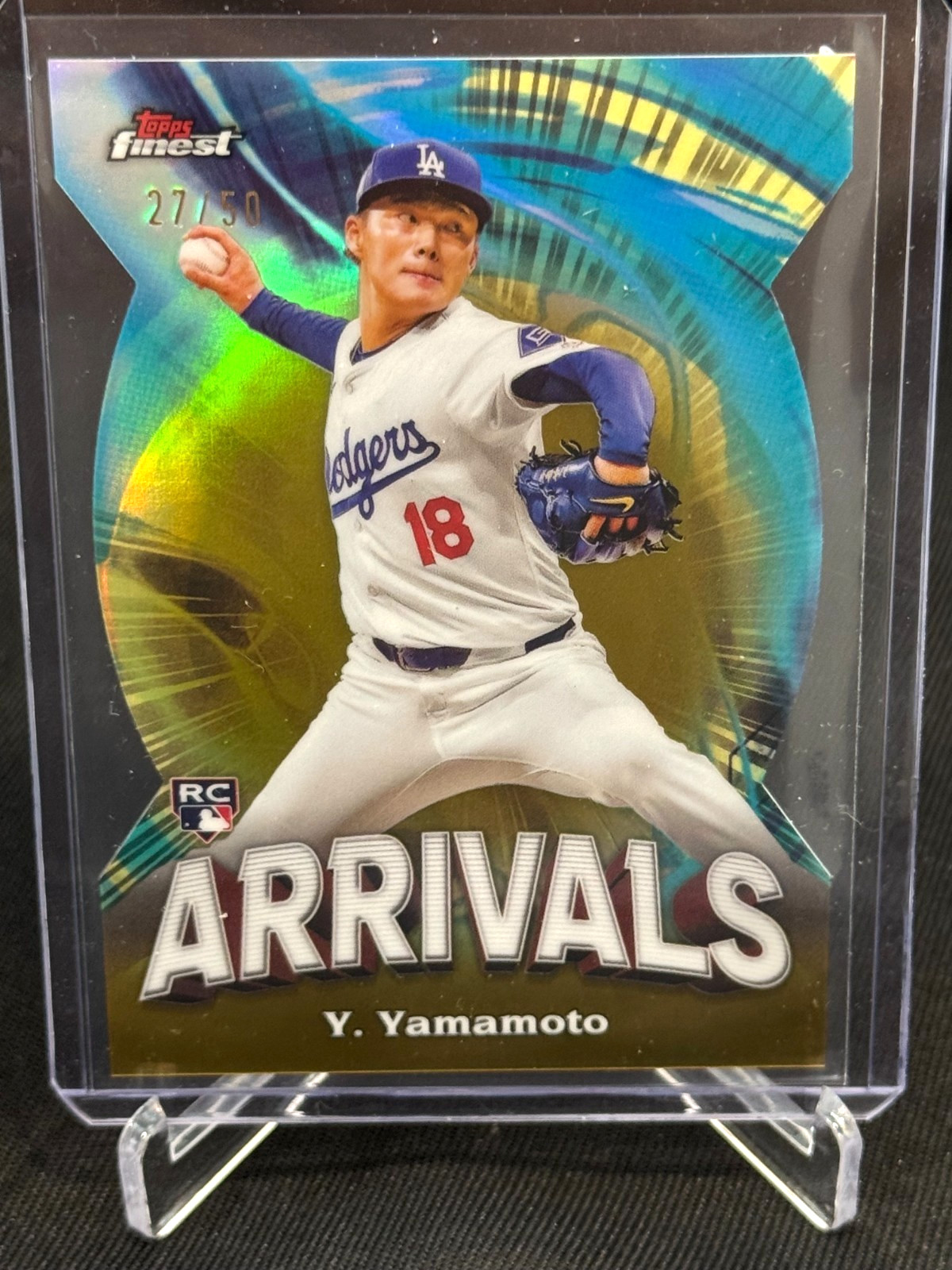 2024 Topps Finest Arrivals Yoshinobu Yamamoto Gold Refractor (RC) #27/50 Dodgers