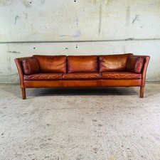 Stylish Danish 1970s Three-Seater Sofa in Cognac Leather #A774