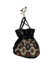 Vintage 70s Drawstring Tapestry Cinch Handbag Floral Boho Whimsygoth Cottage