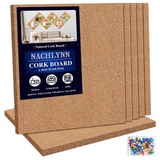 Cork Board 6 Pack 12 x 12 Self-Adhesive Corkboards for Wall Square Bulletin B...