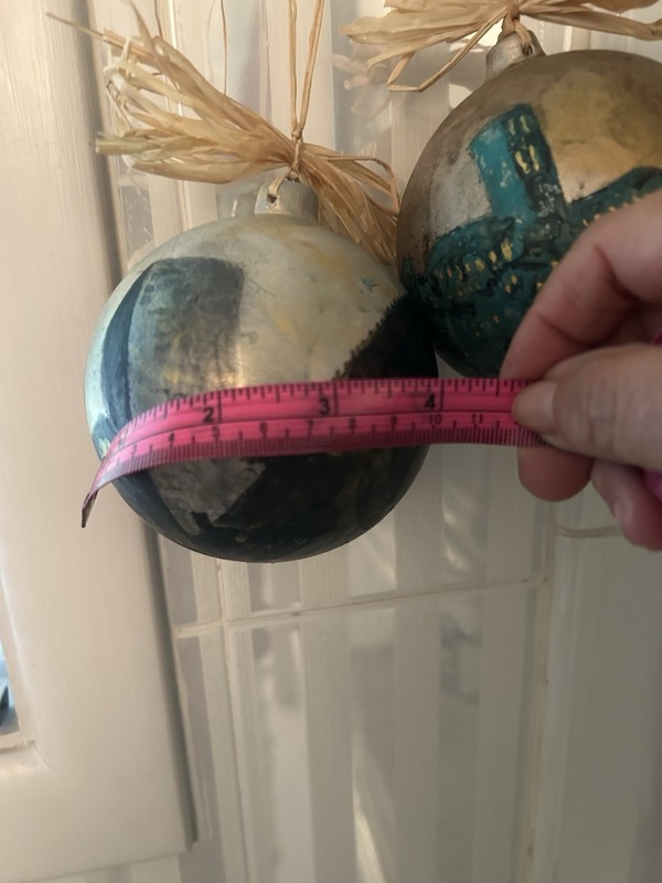 2pc Christmas Round Ball Ornaments Hand Painted Hanging Decorative Gold Teal
