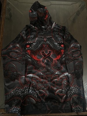 Excision Men's Graphic Print Horror Pullover Hoodie 3XL Black Red Gray