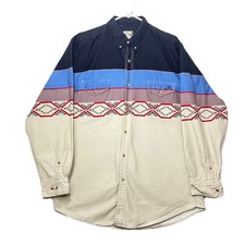 Vintage Express Rider Western Denim Shirt Mens Size XL Aztec Rodeo Southwest 90s
