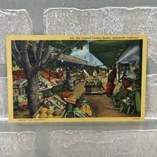 Hollywood, CA California Original Farmer's Market Vintage Linen Postcard UNP