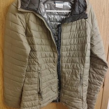 Columbia Women's S Khaki Quilted Hooded Jacket Zipped Pockets Zipper Mid-Length
