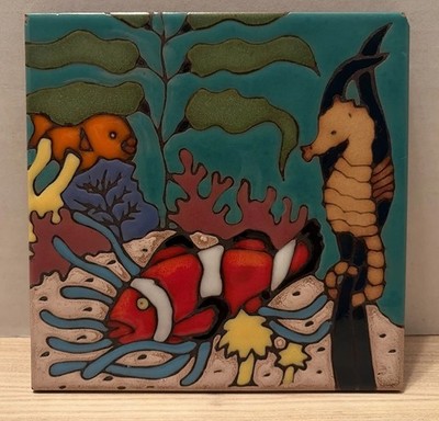 Triton Ceramic Art Tile Underwater Coral Reef Clownfish Seahorse 6x6 Inches