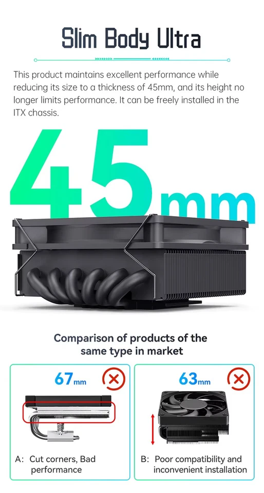 ITX CPU Kühler 45mm 4PIN PWM A-RGB 150W Fan Lüfter Intel/AMD 115X 1700 AM3 AM4 - Bild 3 von 4