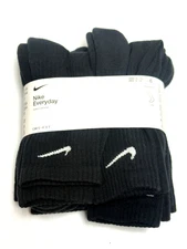 AUTHENTIC Nike Unisex Everyday Crew Socks 6-PAIRS BLACK LARGE M8-12/W10-13